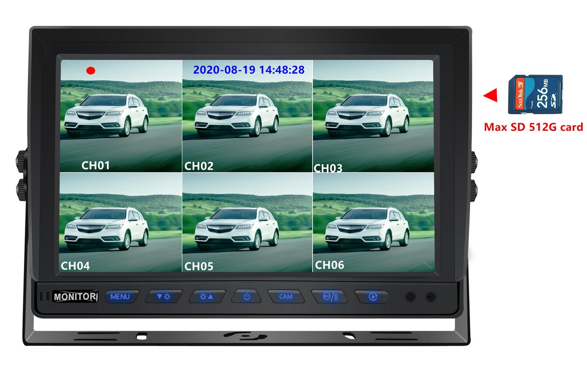 Monitor posteriore da 10 pollici con registrazione su scheda SD Supporto per 8 telecamere