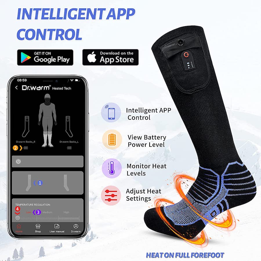 Calzini elettrici riscaldati - controllo tramite app per smartphone mobile