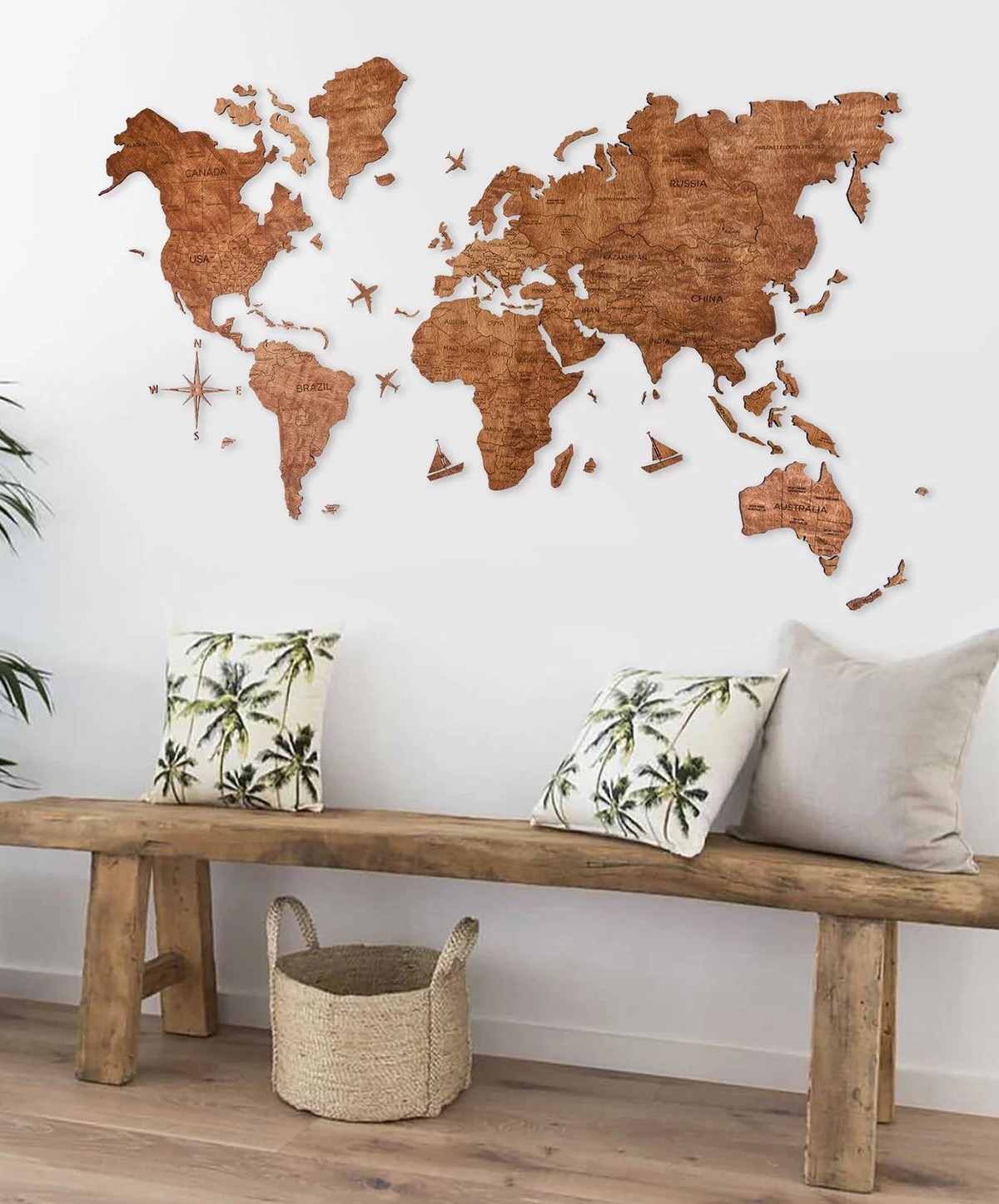 Mappa del mondo in legno color rovere