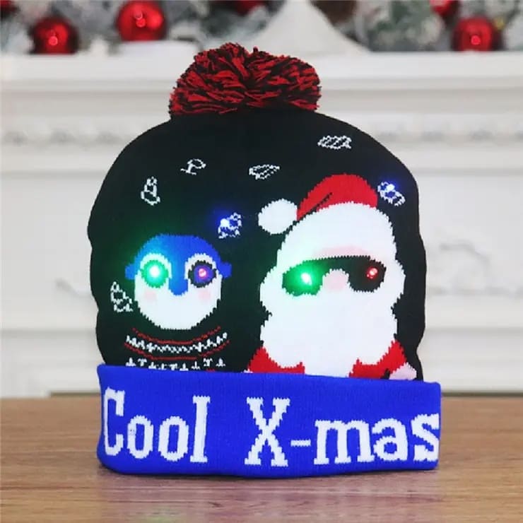 Cappello invernale con pompon luminoso natalizio con lampadine a LED - COOL X-MAS