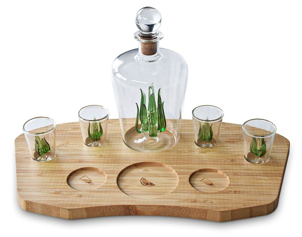 set di decanter per bicchieri da tequila agave