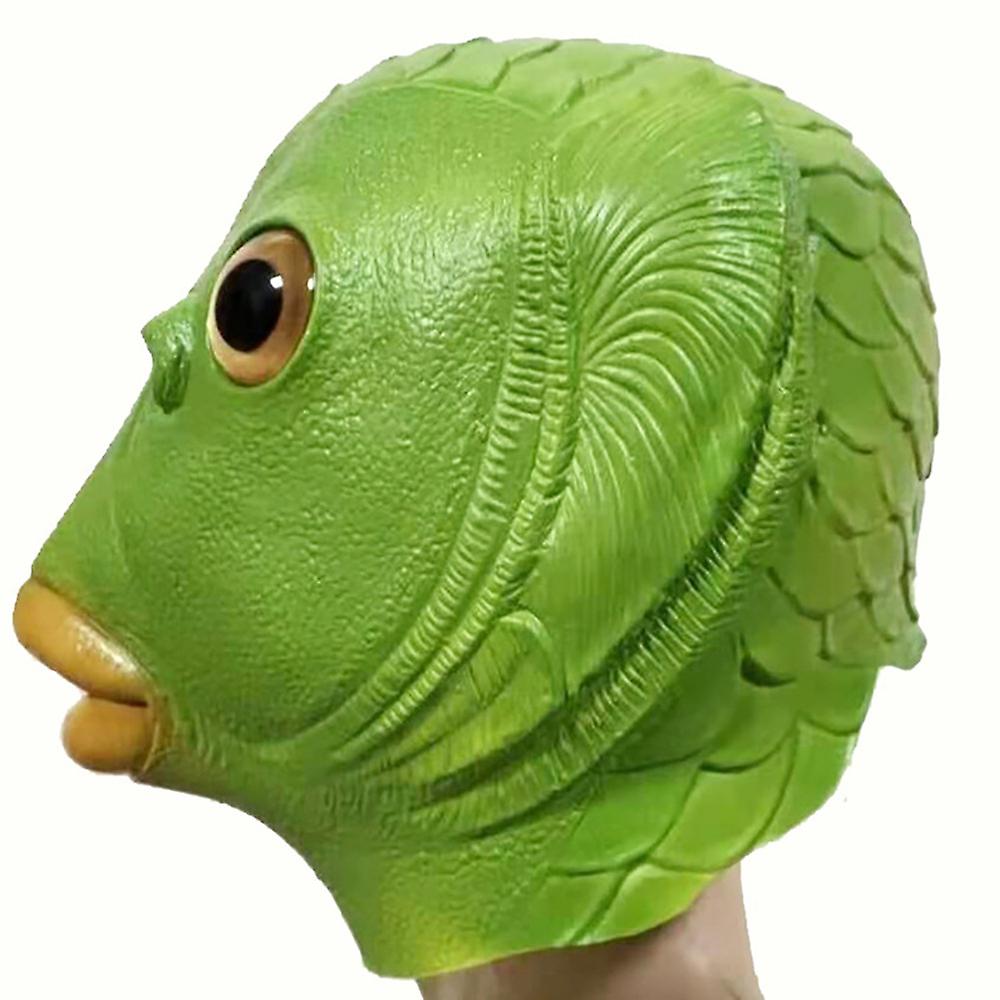 Maschera in silicone per il viso con testa di pesce verde