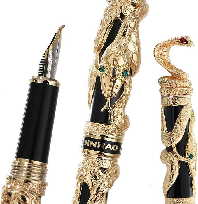 penna d'oro decorata con una penna a inchiostro cobra serpente
