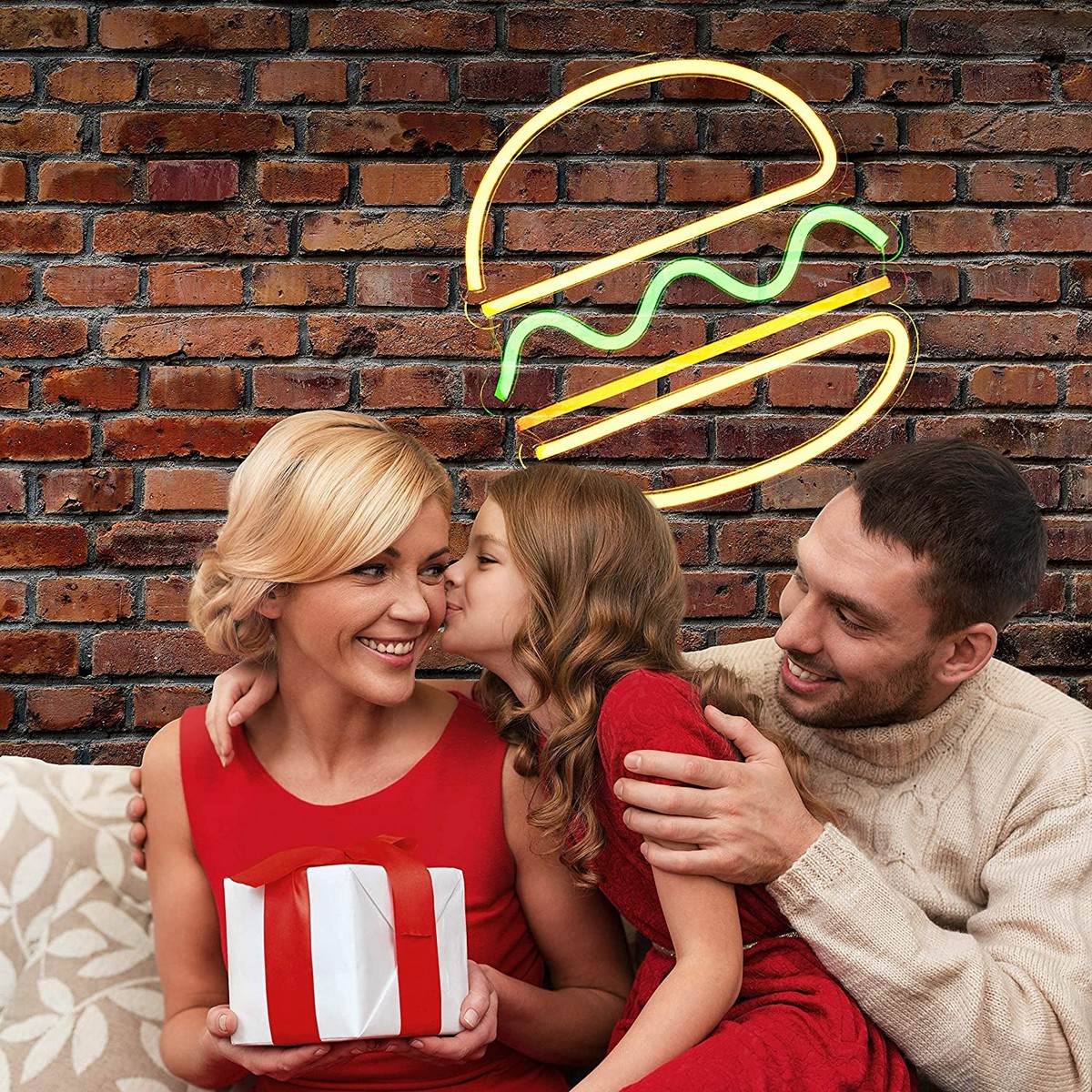 l'hamburger ha portato il logo al neon incandescente