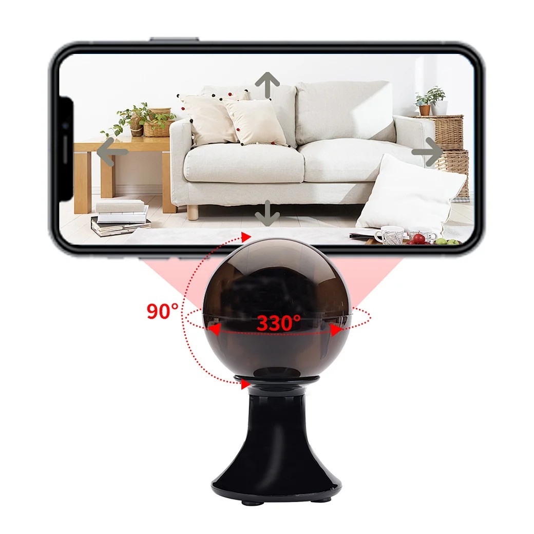 La telecamera spia di sicurezza rotonda nera nascosta in casa può essere guardata da remoto tramite telefono cellulare