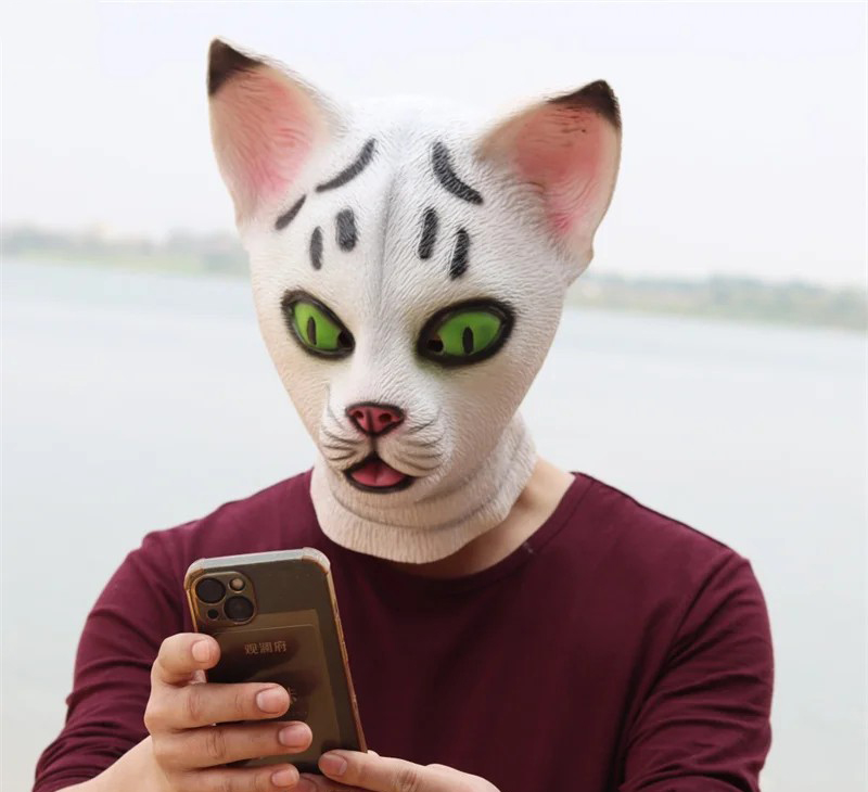 maschera per gatti viso testa in lattice di silicone