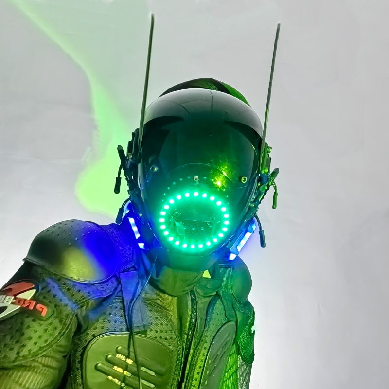 Casco con maschera Cyberpunk a LED luminoso