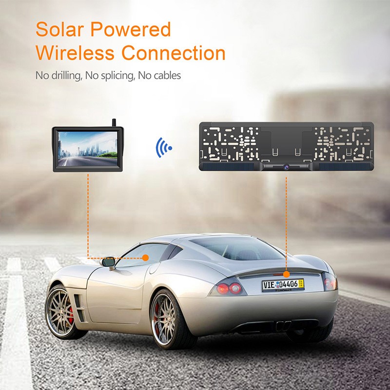 telecamera per auto solare e monitor HD nella targa