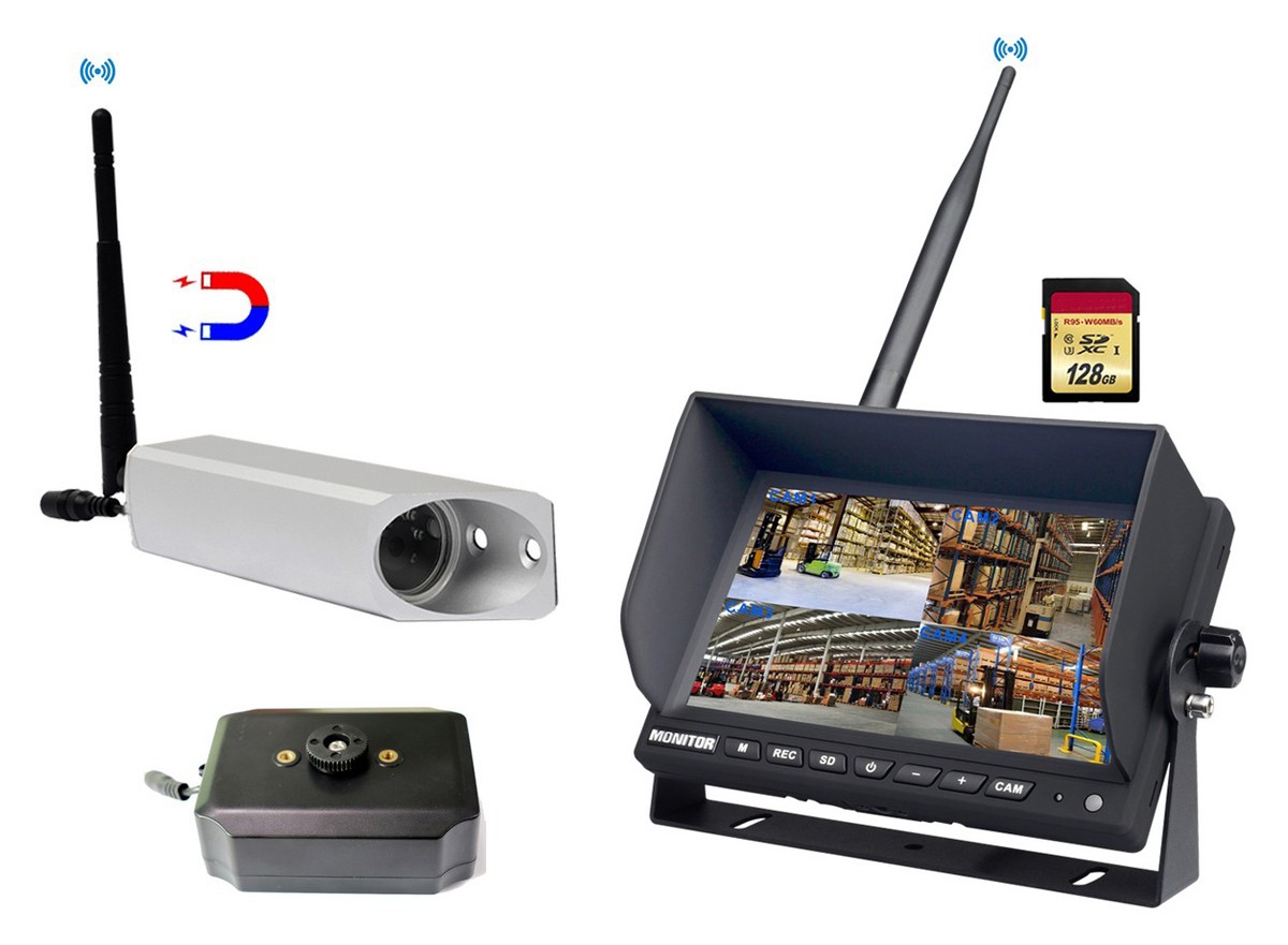 Telecamere per carrelli retrattili wifi con retroilluminazione LED e alimentazione a batteria + Monitor 7".