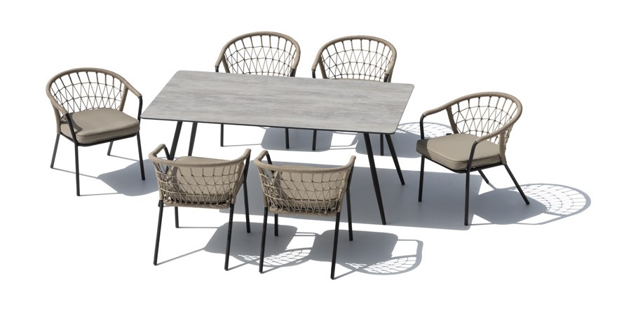 Set di lusso per sedersi in giardino: tavolo da pranzo con sedie