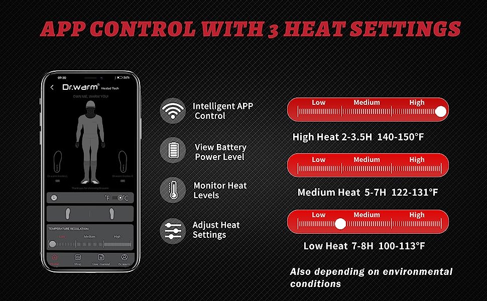 app smartphone per solette elettriche riscaldate per scarpe