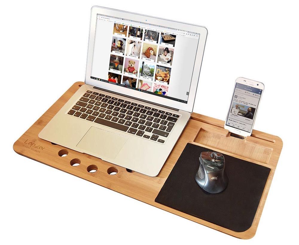 Tappetino per laptop a letto in legno + supporto per cellulare