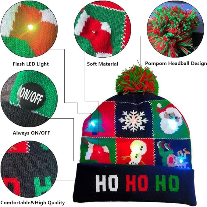 cappelli invernali per l'inverno con pompon e LED luminoso