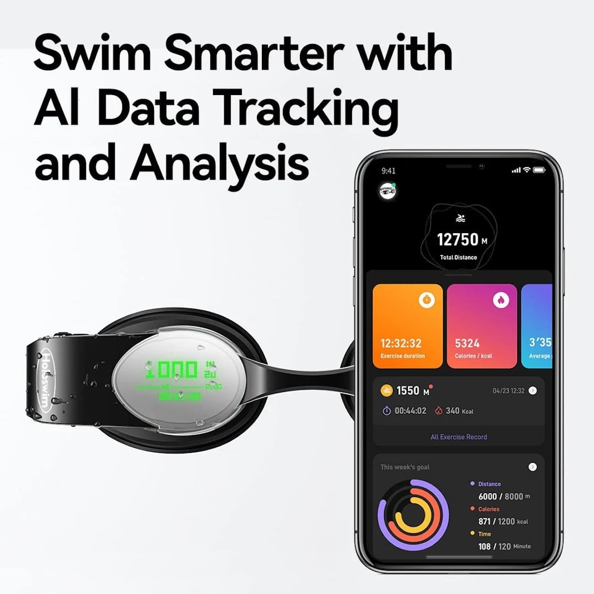 Occhialini da nuoto intelligenti Holo Swim con l'app per smartphone