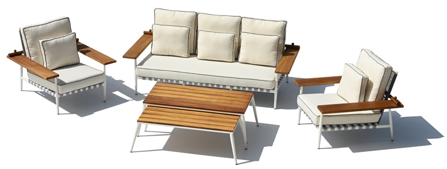 Poltrone da giardino da esterno dal design esclusivo in legno alluminio con ampio tavolo