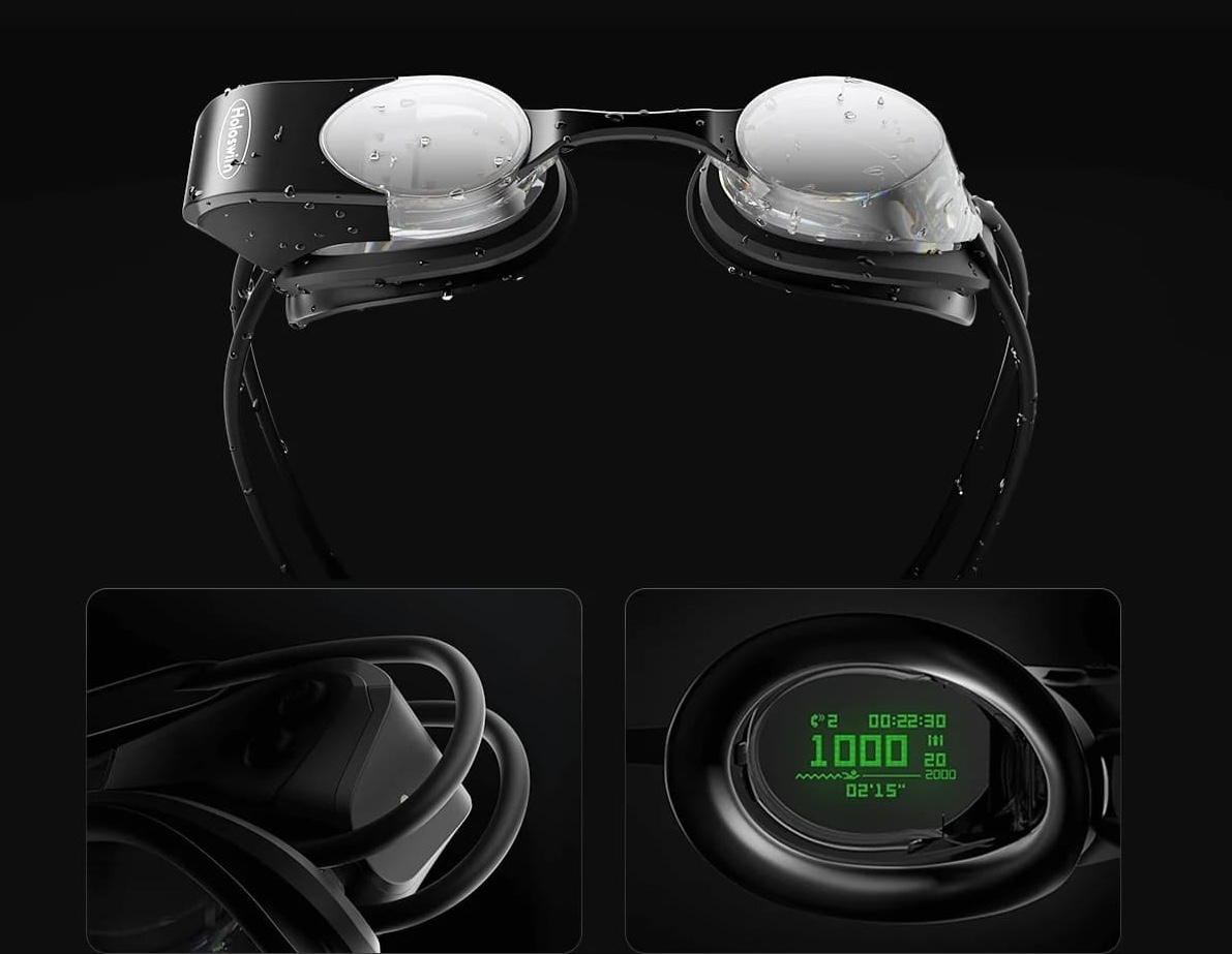 occhialini da nuoto intelligenti per il nuoto in realtà virtuale con display