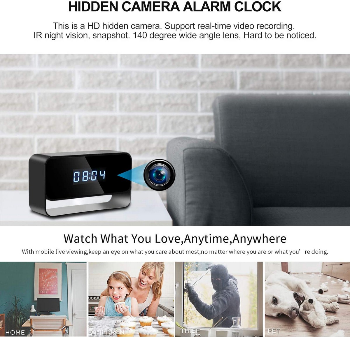 telecamera wifi per l'appartamento nascosta nella sveglia