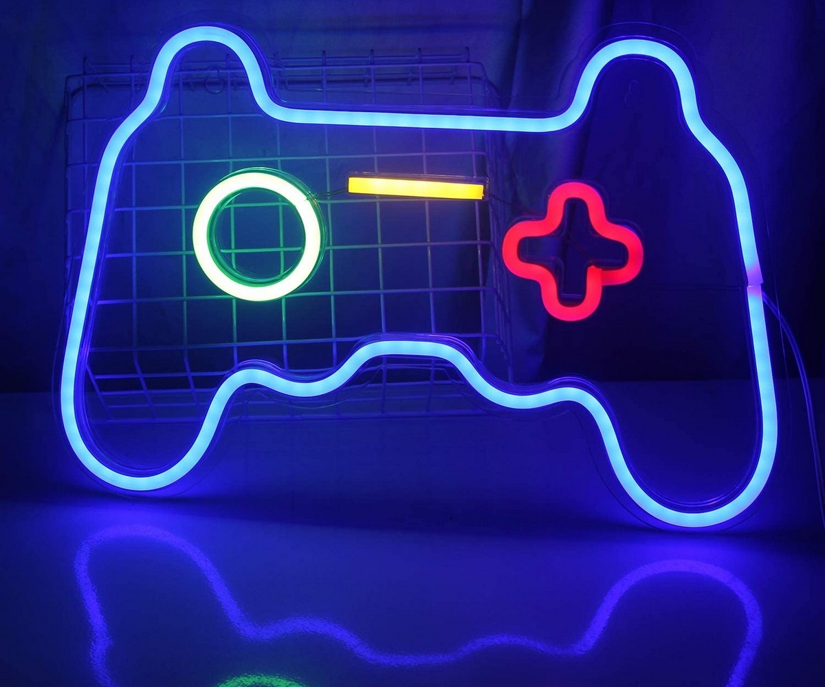 logo led neon sull'illuminazione a parete - gamepad