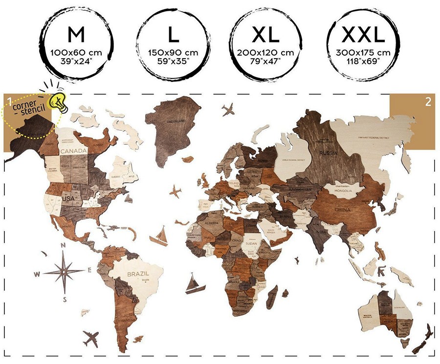 Mappa del mondo di muro 3D taglia XL