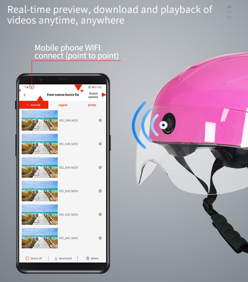 connessione wifi fotocamera casco moto tramite app smartphone