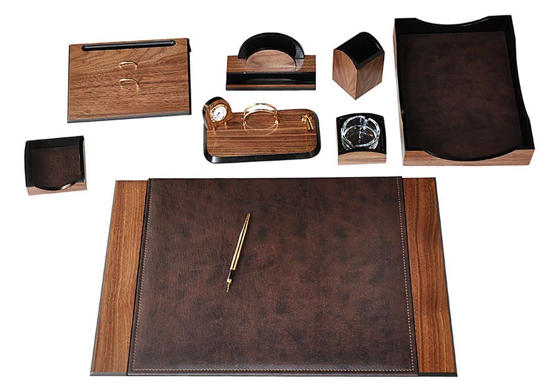 accessorio da ufficio - set tavolo da ufficio in pelle e legno