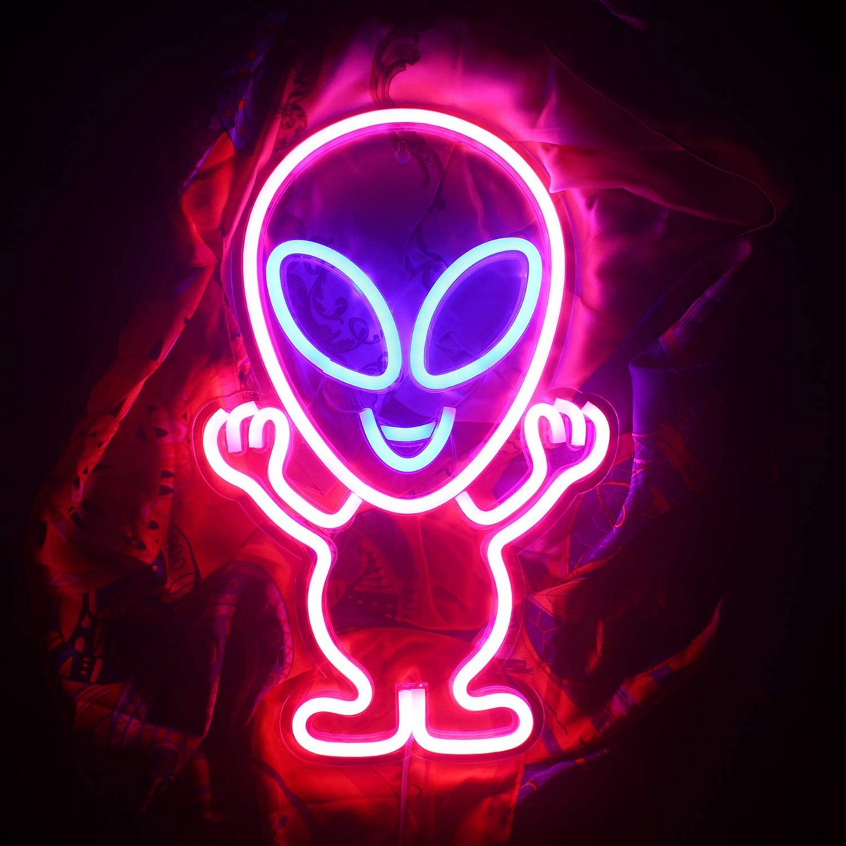 logo al neon a led che brilla sul muro - alien