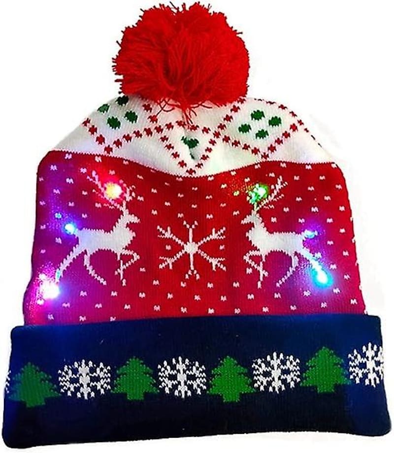 Cappello invernale con pompon, natalizio illuminato con lampadine a LED - CERVO DI NATALE