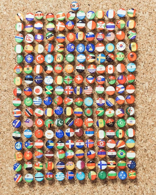 bandierine push pin in legno color legno mappa mondo
